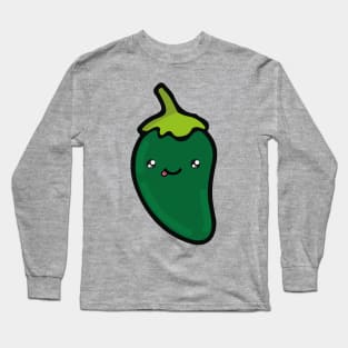 Adorable green chilli pepper kawaii Mexican spicy food cute hot sauce Long Sleeve T-Shirt